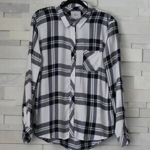 RAILS REVOLVE Hunter Plaid Button Down Top Shirt Long Sleeve Snow Navy Forest L